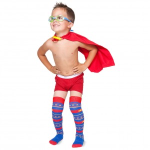 Rock-a-Thigh Baby Kiddie Socks Superhero on Model