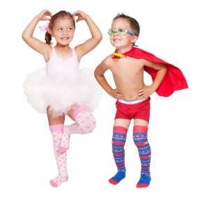 Rock-a-Thigh Baby Kiddie Socks Pink Dots & Superhero on Models